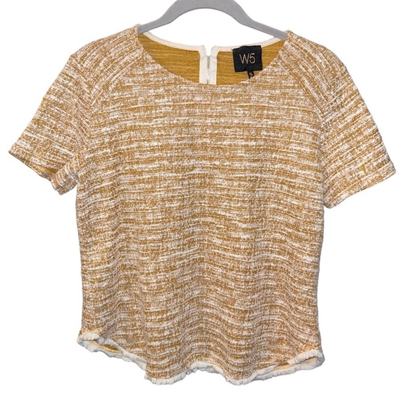 W5 Anthropologie Tweed Short Sleeve Yellow Blouse Medium - Picture 1 of 3